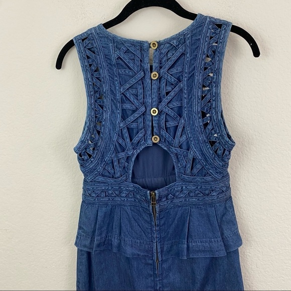 Free People New Romantics Highland Denim Dress Cut Outs Size 0 - Picture 7 of 12